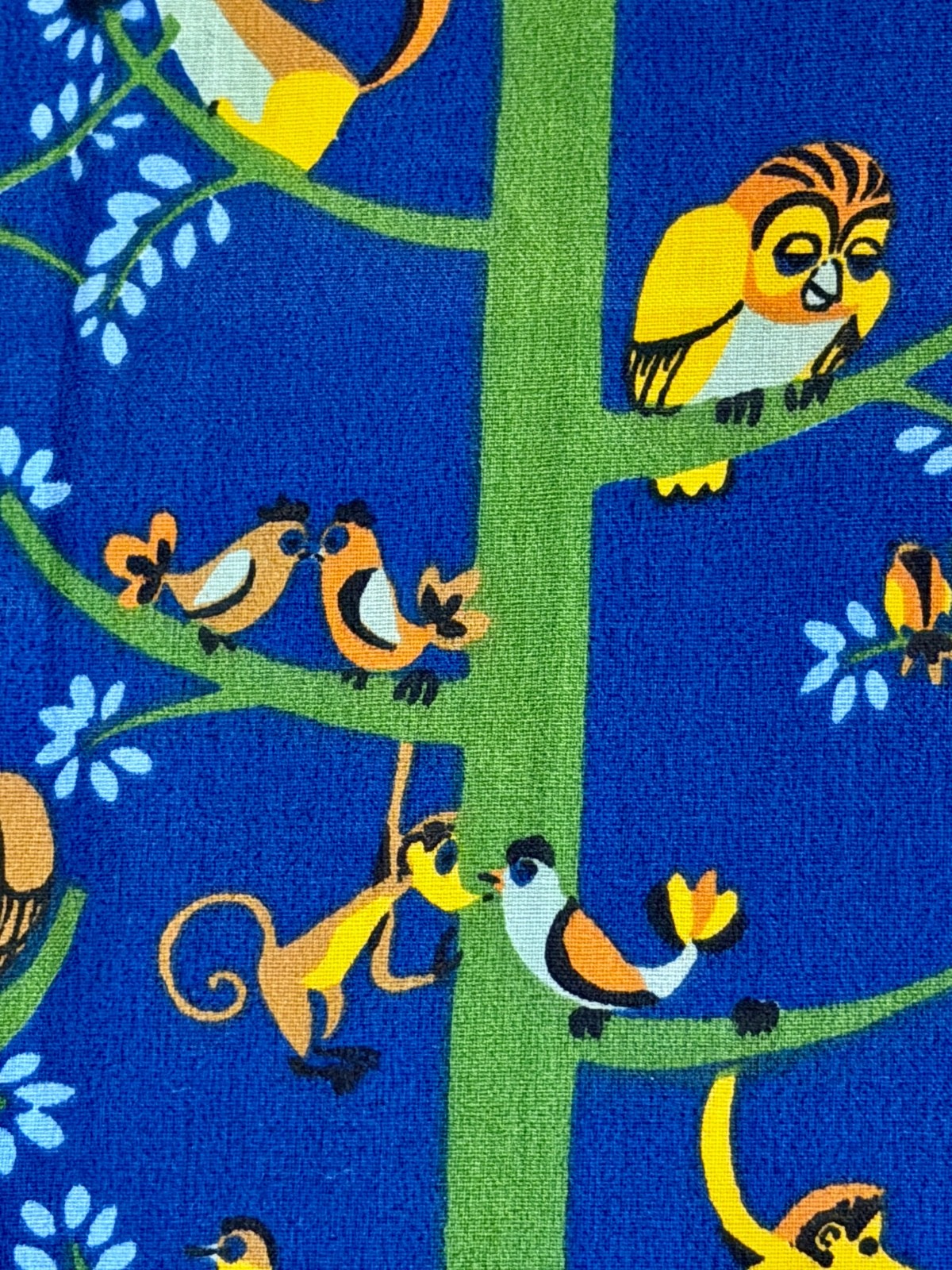 Jungle Gym Schumacher 70s Owls Raccoons Mid Century Barkcloth Era Vintage Fabric