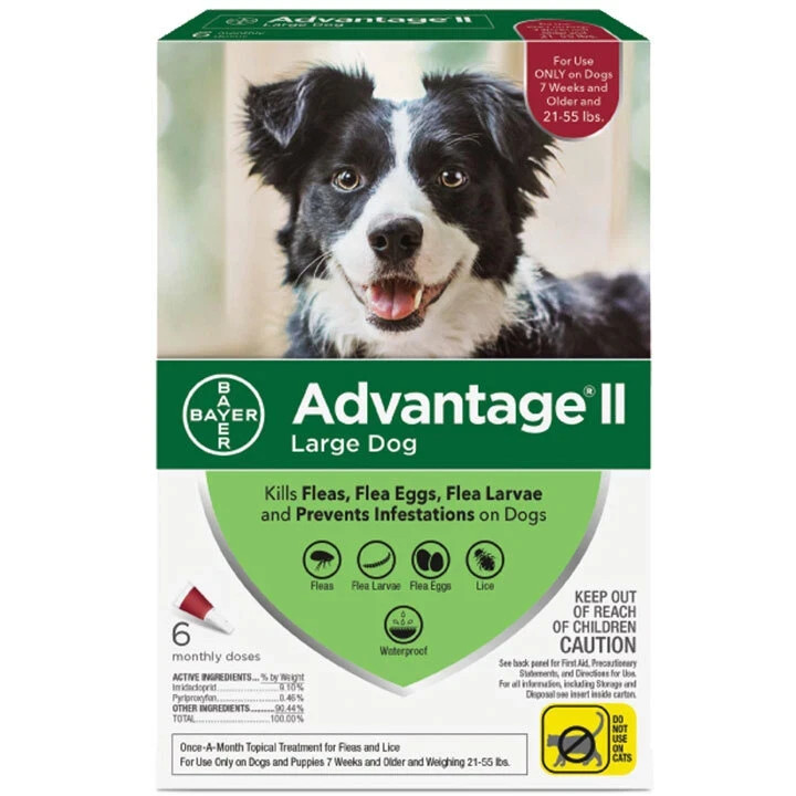 Advantage II for Dogs 21–55 lbs 6 Pack | Monthly Flea Treatment for Medium Dogs
