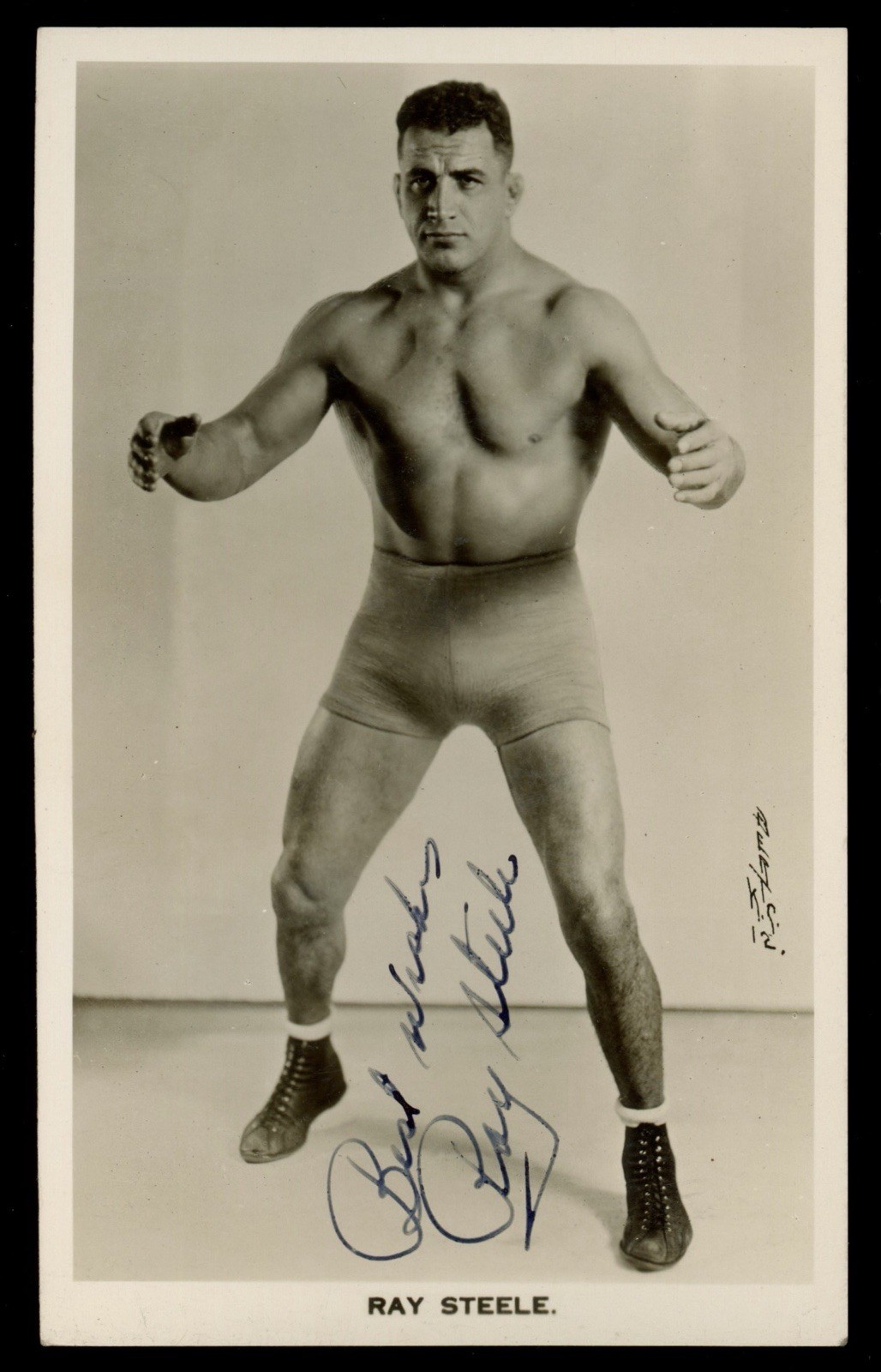Wrestler Ray Steele SIGNED Vintage Wrestling RPPC Photo RARE Autograph NWA