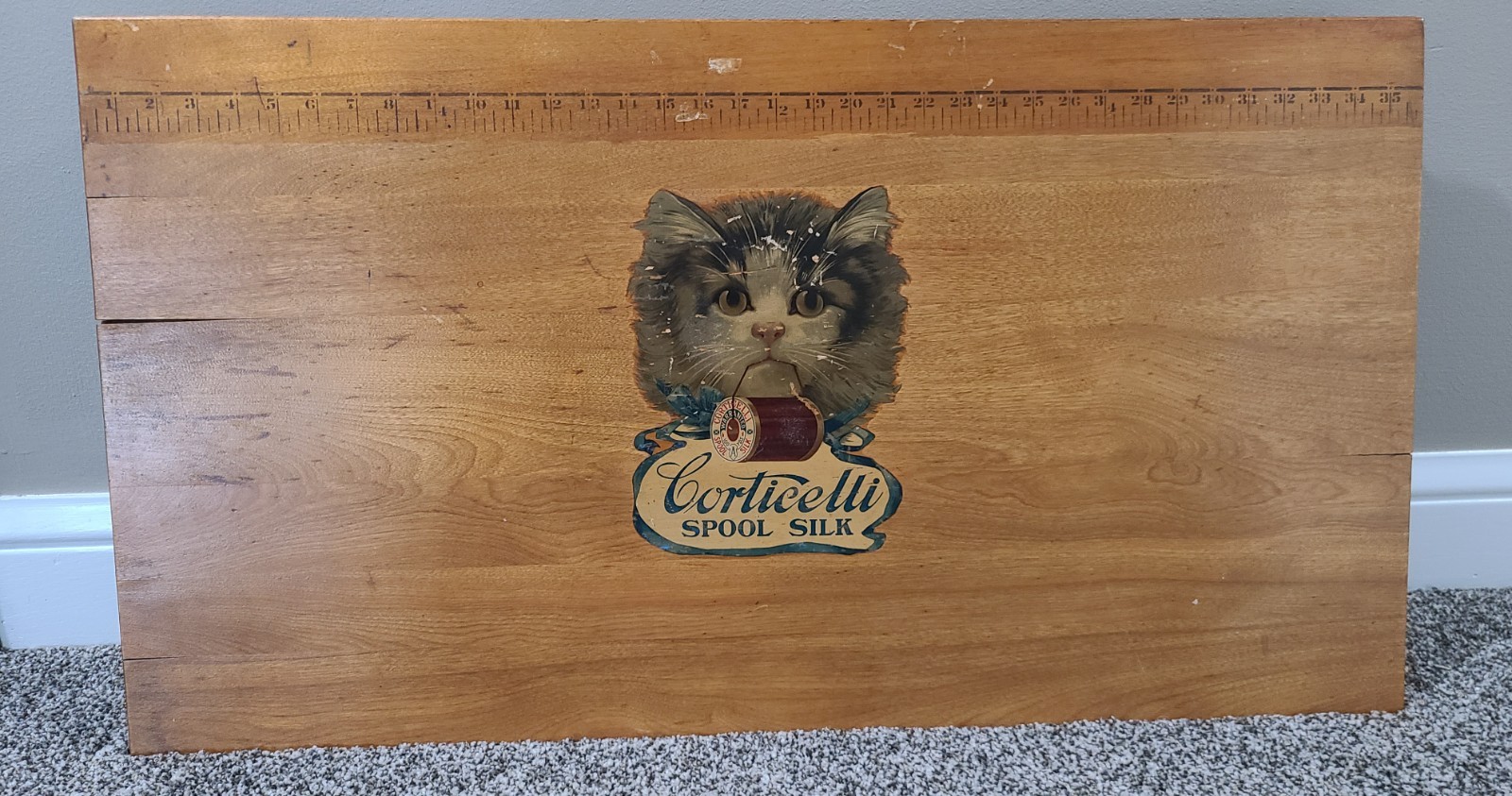 Antique Folding Sewing Table w/ Corticelli Spool Silk Advertizing