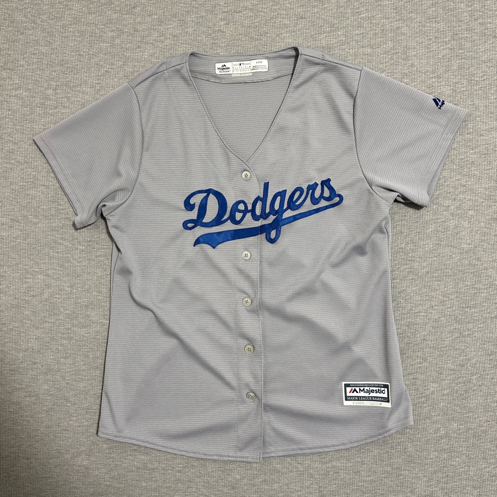 Majestic LA Dodgers Gray Cool Base MLB Baseball Jersey Women Large
