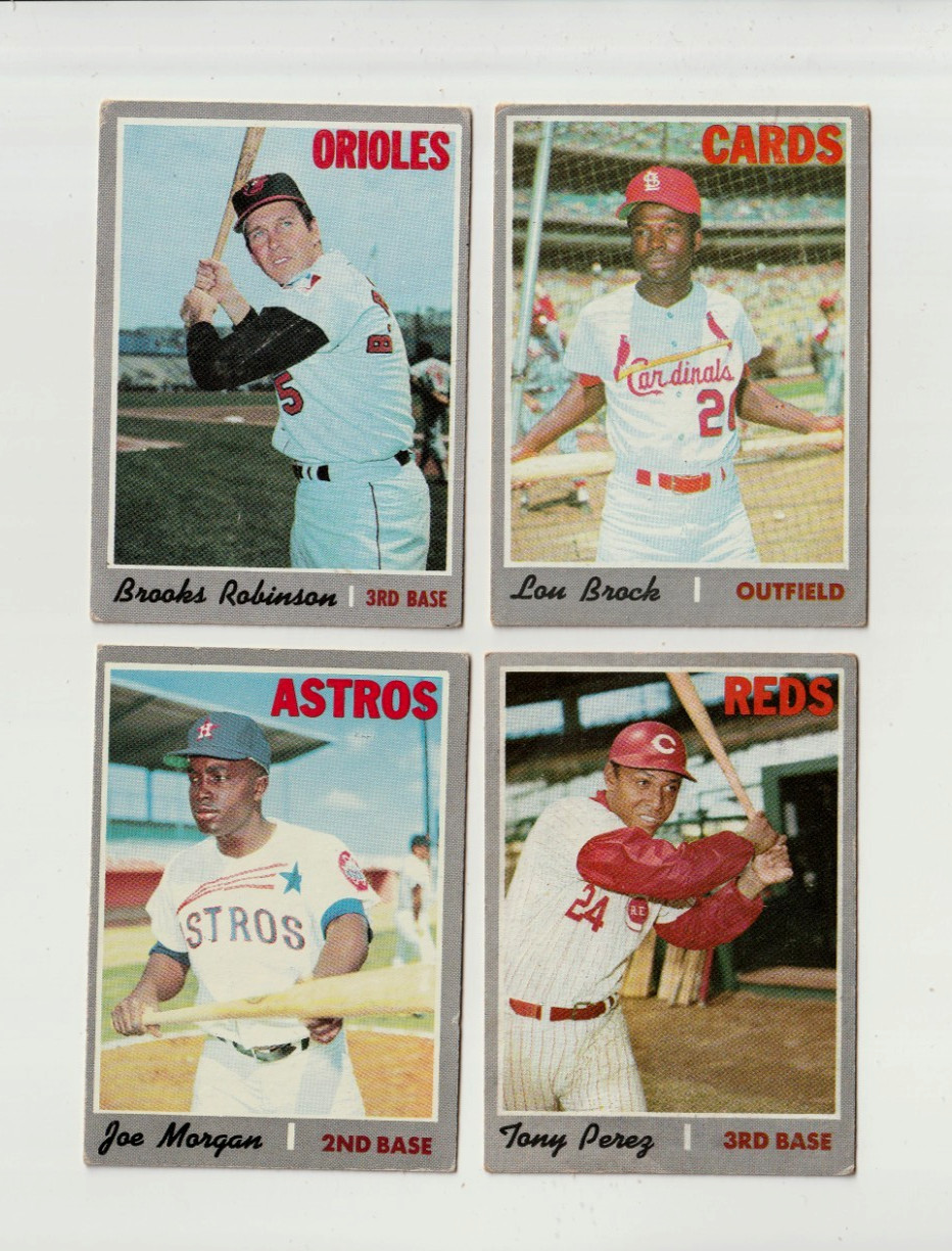 1970 Topps Baseball Lot Of 4 HOF'ers Brooks Robinson,Brock,Morgan,Tony Perez