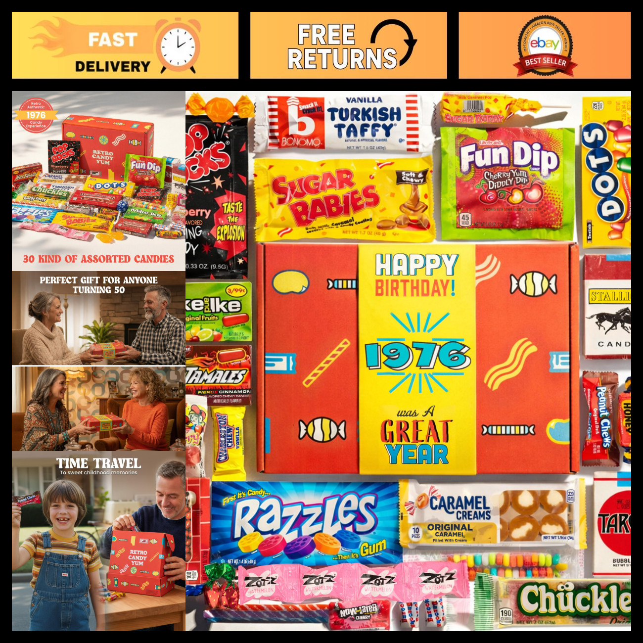 Nostalgic Retro Candy Box 1976 - Vintage Sweets for 50th Birthday Gift - Fun Par