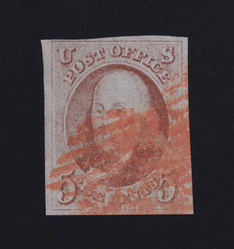US Stamp Scott #1 1847 5c Franklin Used **VF/XF Centering** Excellent Margins
