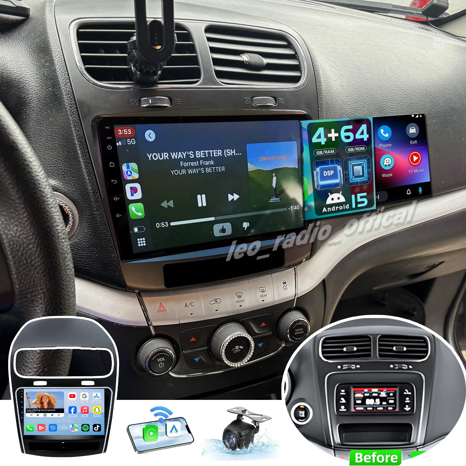 For 2012-2020 Dodge Journey Car Stereo Radio GPS Navi Android 15 Carplay 4+64GB