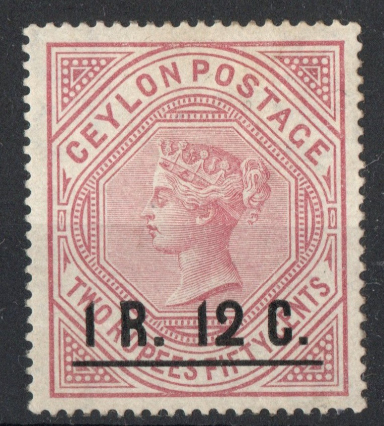 Ceylon QV SG193 1r.12 on 2r.50 dull purple Mint (MM) Cat £65 Ceylon QV SG193 1r.12 on 2r.50 dull purple Mint (MM) Cat £65