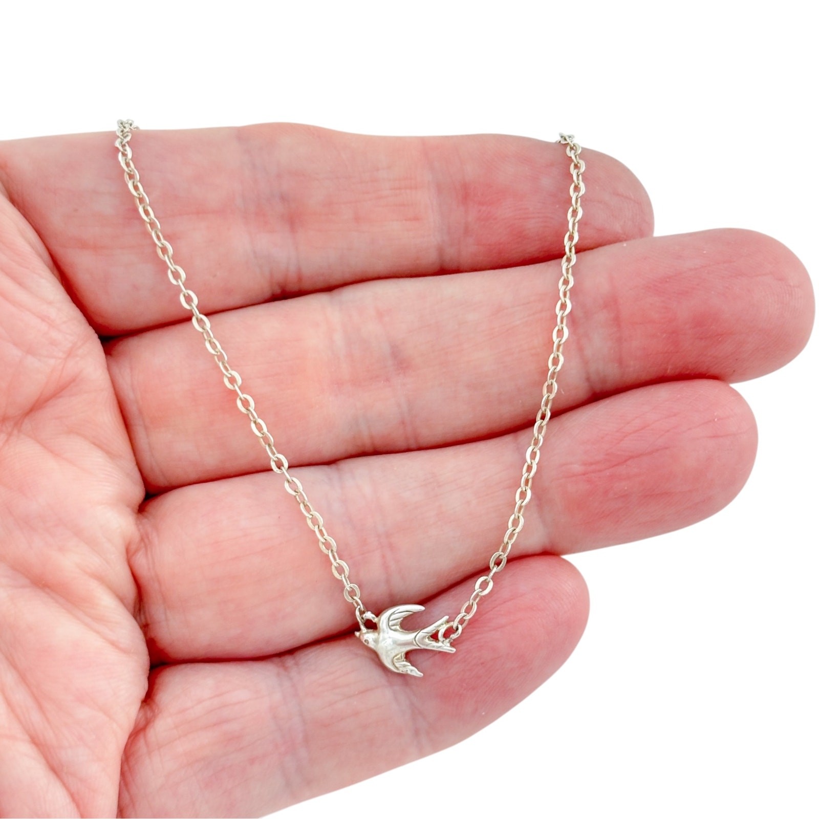 Vintage Italy Dyadema Sterling Silver 925 Swallow Necklace 16.5-18.5\