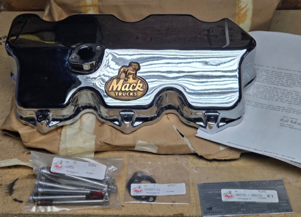 RARE NOS CHROME & BULLDOG Mack E7 Valve Cover 337GB545 600GBA3163 90s FULL KIT