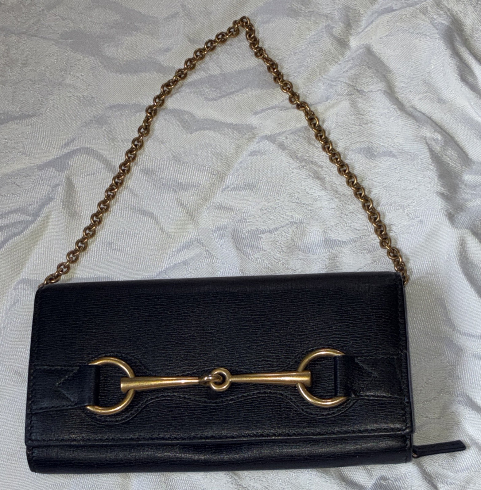 Vintage Gucci Horsebit Clutch Wallet On Chain Black Textured Leather Tom Ford