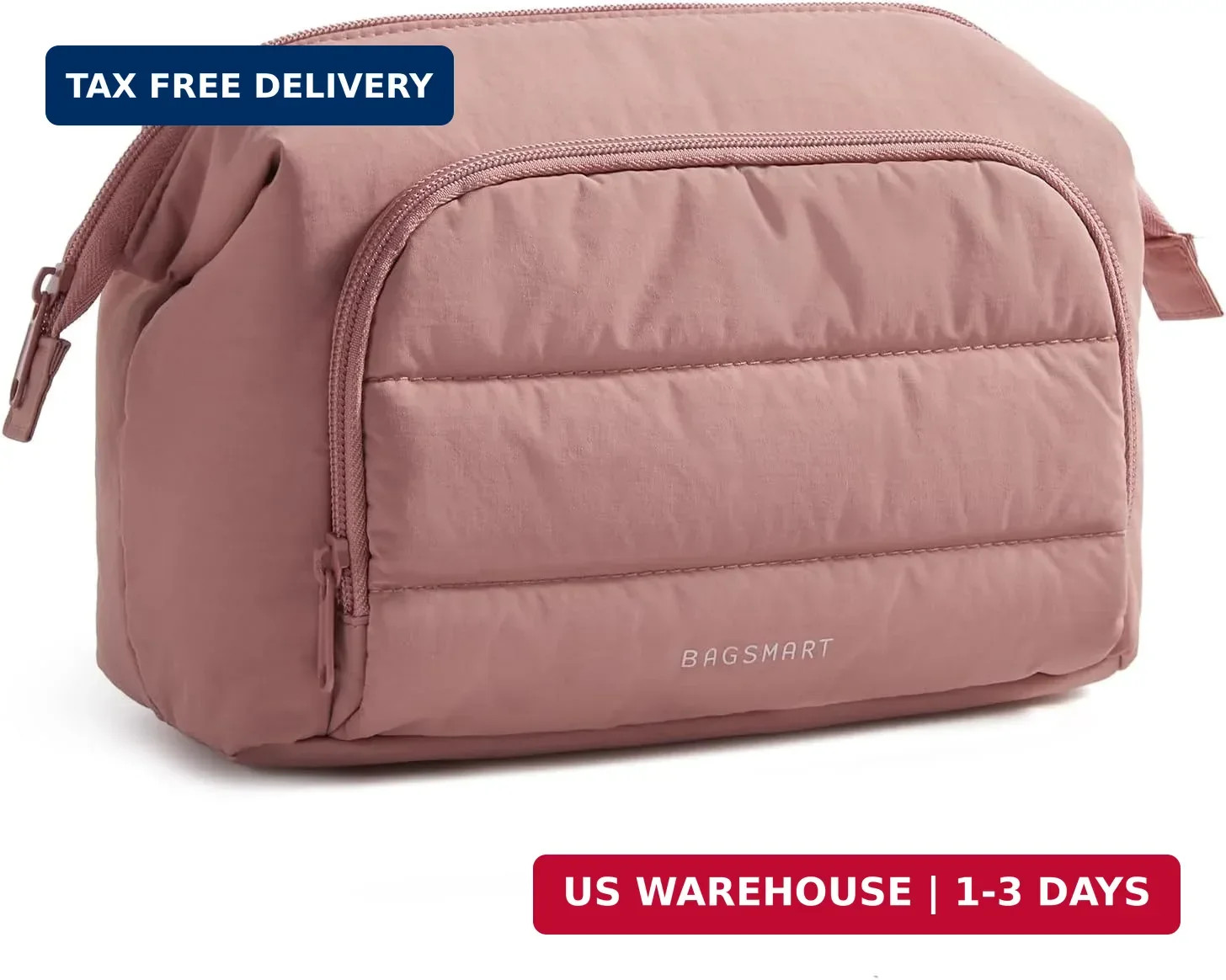 BAGSMART Puffy Makeup Bag Travel Cosmetic Organizer Wide Open Top Makeup Pouch
