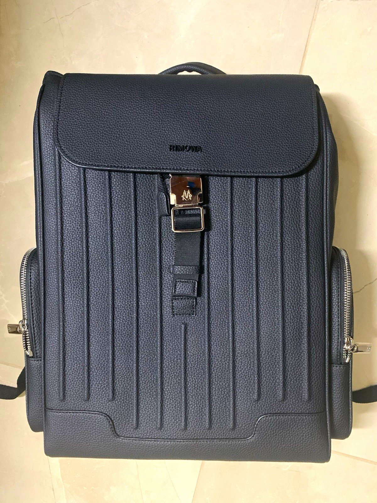 RIMOWA Black Men\'s Backpack Buckle Flap Zip Closure, Top Handle, Pockets RIMOWA Black Men\'s Backpack Buckle Flap Zip Closure, Top Handle, Pockets
