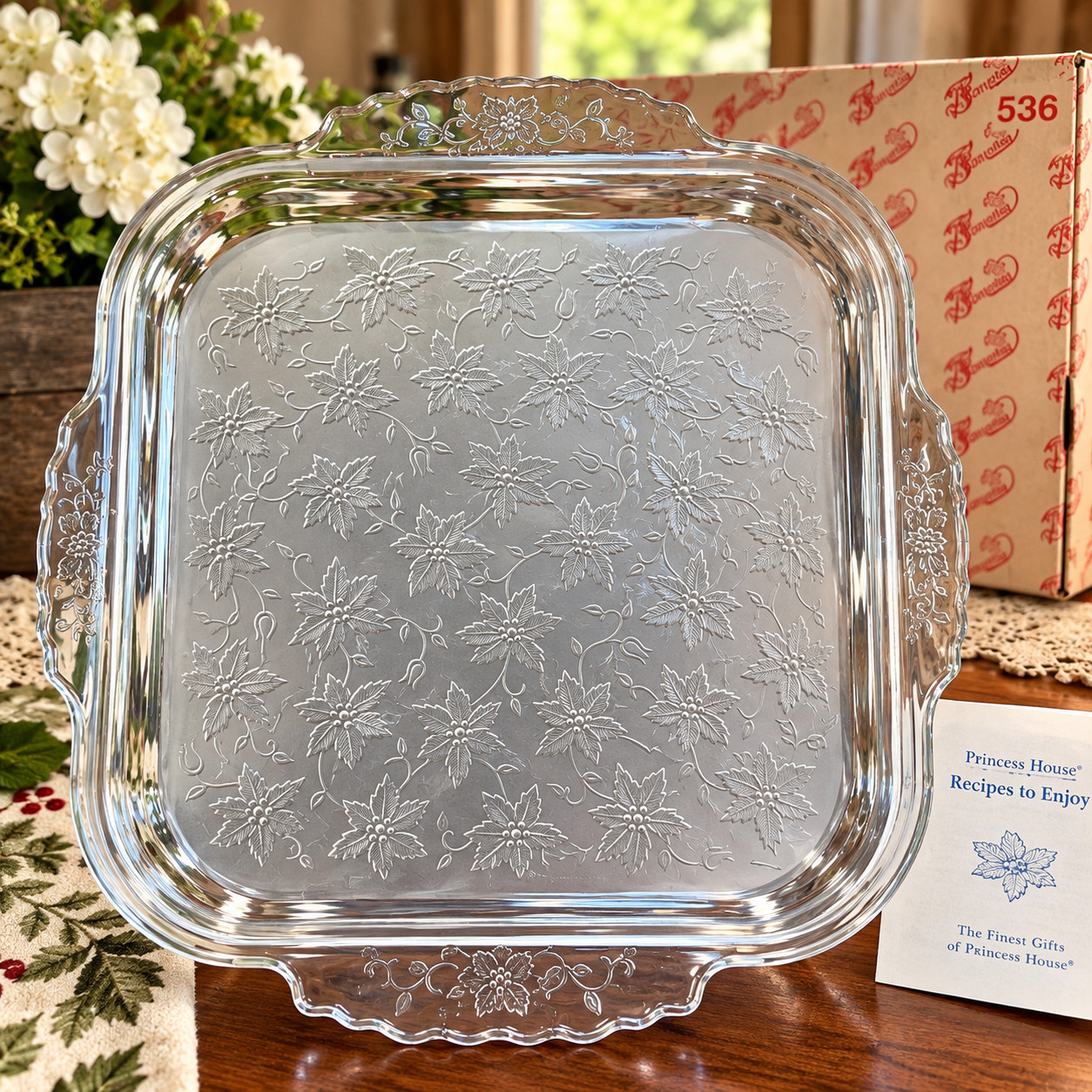 Princess House Fantasia #536 Crystal Serving Tray 14.75” Vintage w/ Box