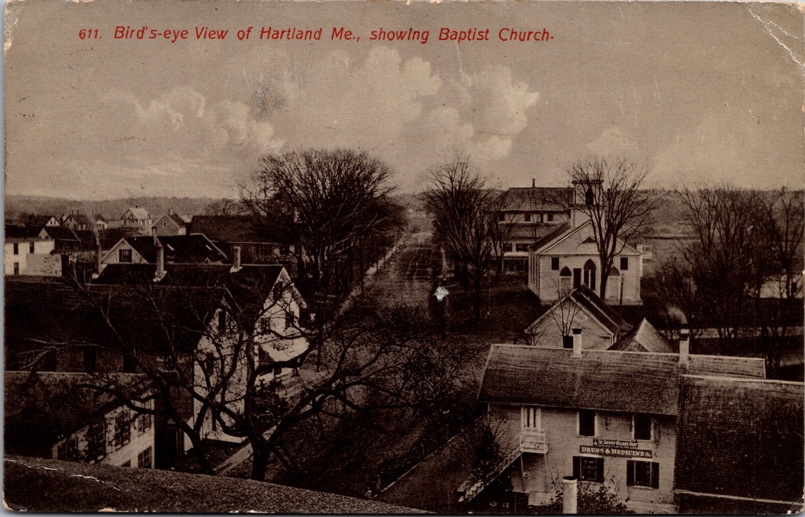 Postcard Bird\'s Eye View of Hartland, Maine showing Baptist Church