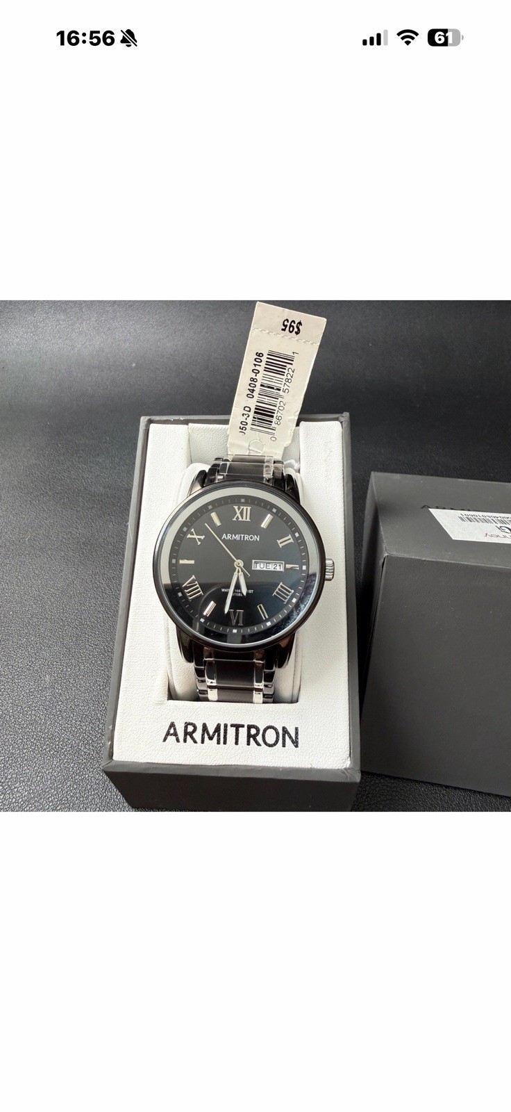 MSRP $95 Armitron Men\'s 20/4935TB Black/Silver Tone Bracelet Watch New Battery