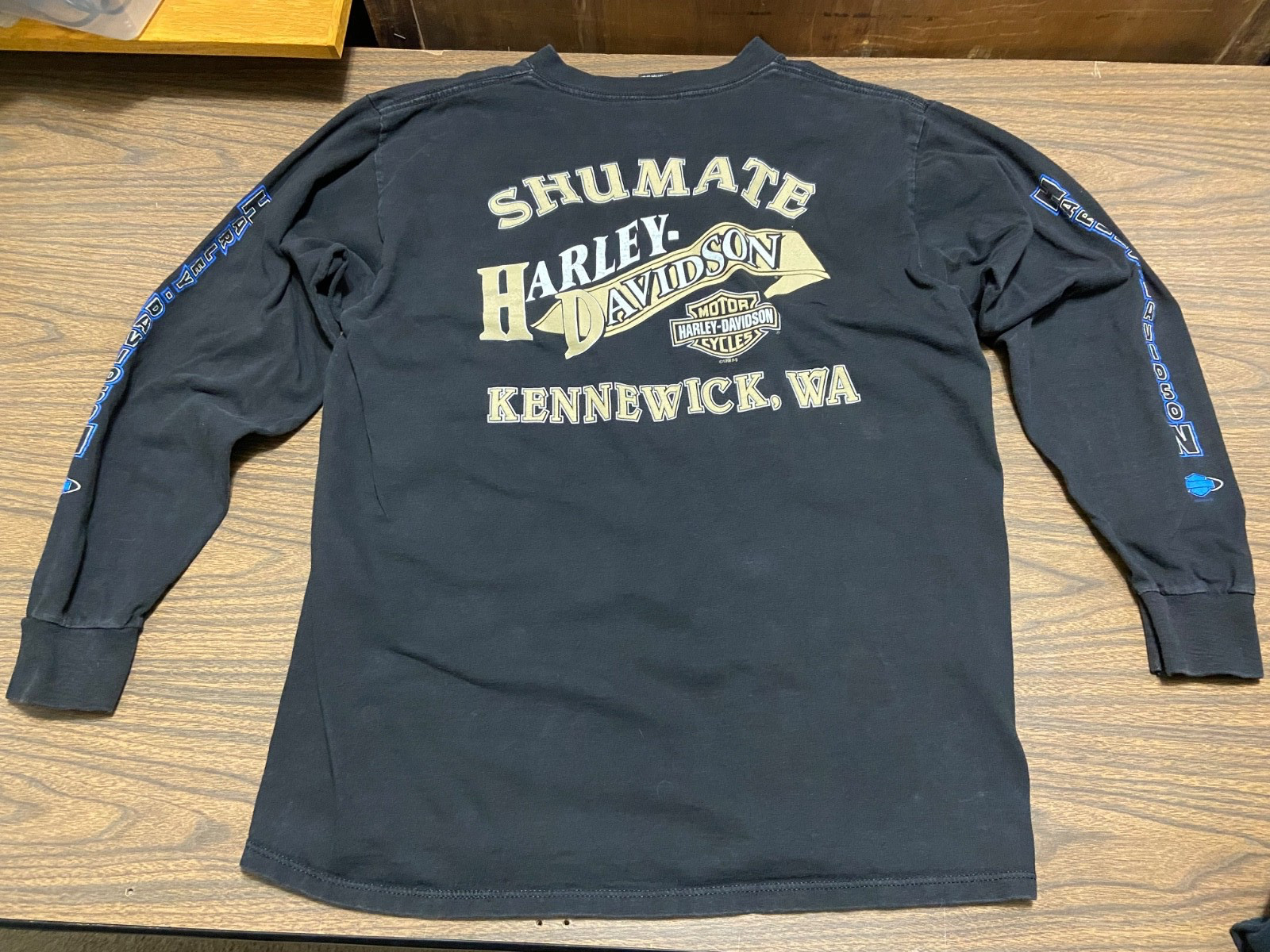VTG Harley Davidson Long Sleeve T-Shirt Black Size XL Shumate Kennewick WA
