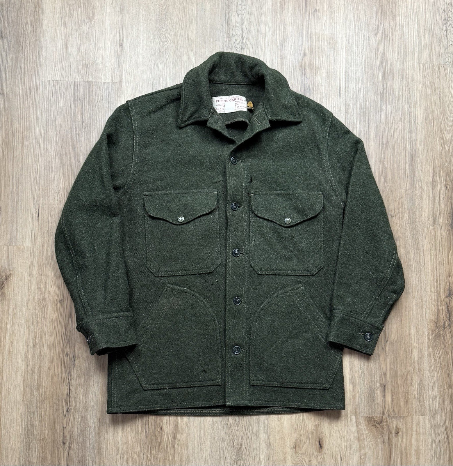 70s VINTAGE Filson Wool Mackinaw Cruiser Size 38 Dark Green Made in USA Outdoor