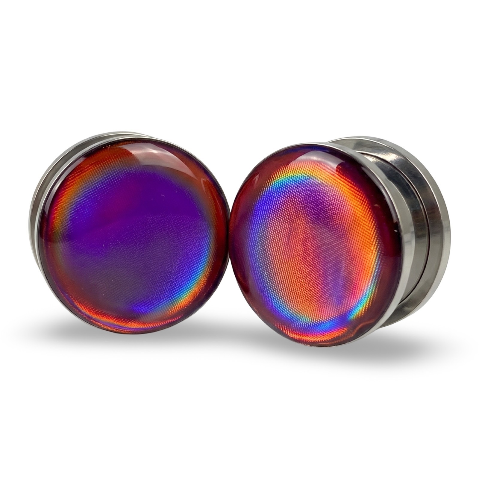 Pair of Screw on Burgundy Holographic Opal Plugs gauges color changing