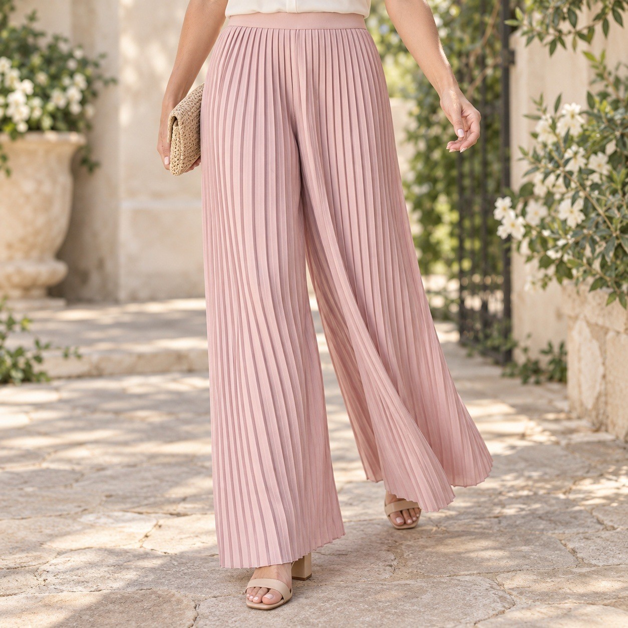 Matilda Jane Curtain Call Pleated Wide Leg Pants L Pink Flowy Coquette Romantic