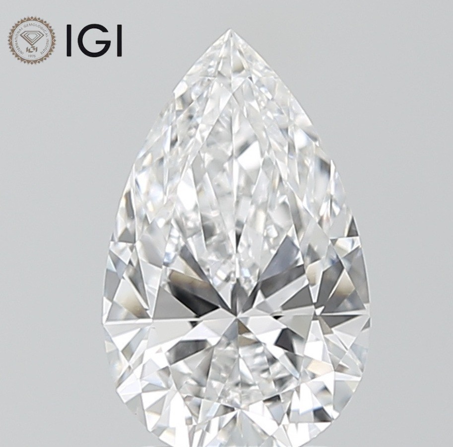 1.7 Ct Pear Cut IGI Certified Lab Grown CVD Diamond D Color VS1 Clarity Stone