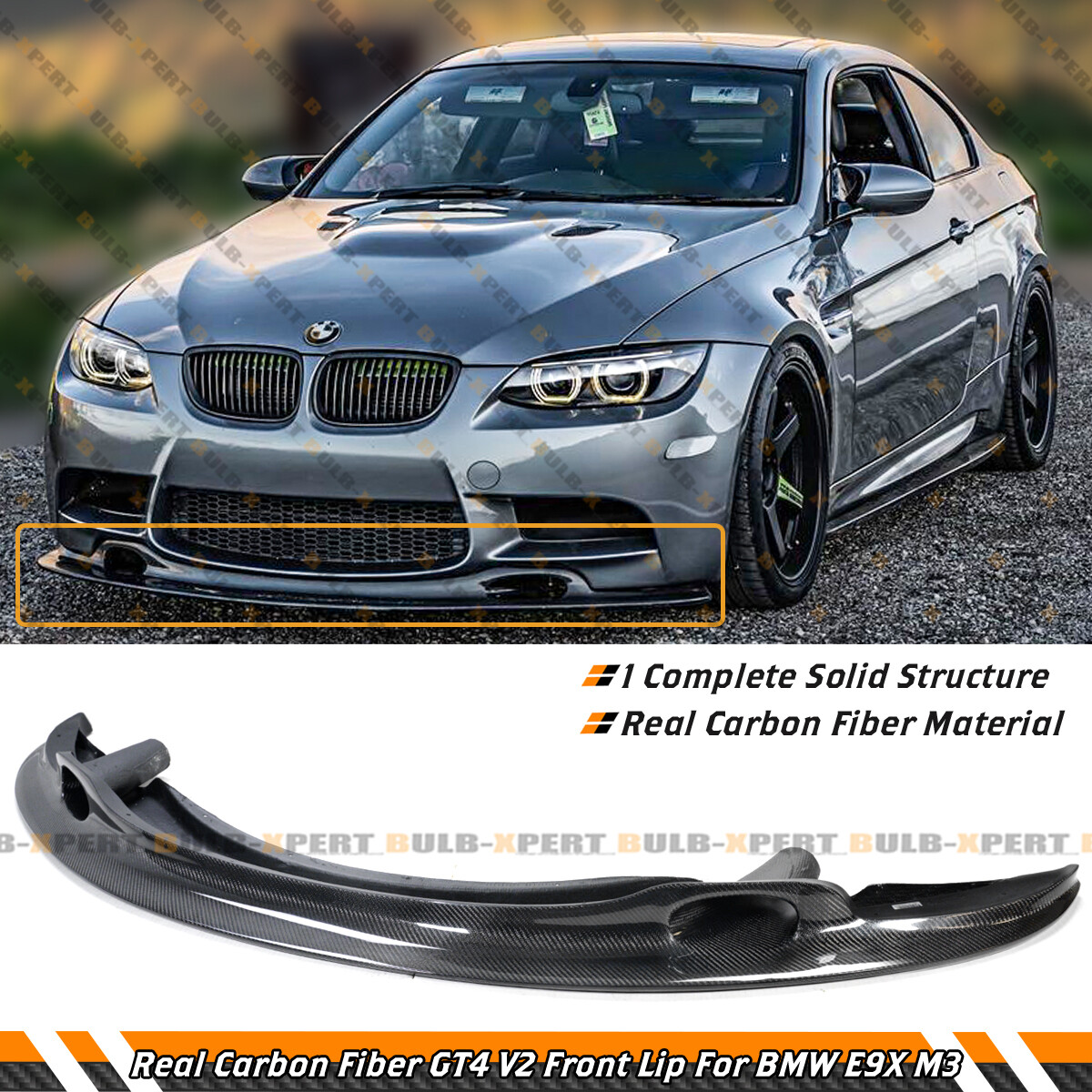 For 2008-13 BMW E92 E93 E90 M3 GT4 Style Carbon Fiber Front Bumper Lip Splitter