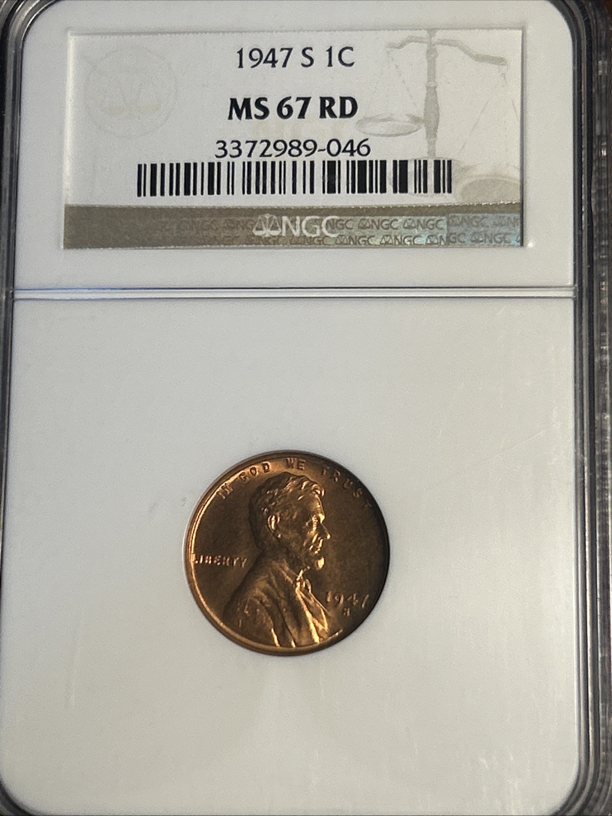 1947-S Lincoln Wheat Cent MS67RD NGC Great Eye Appeal 