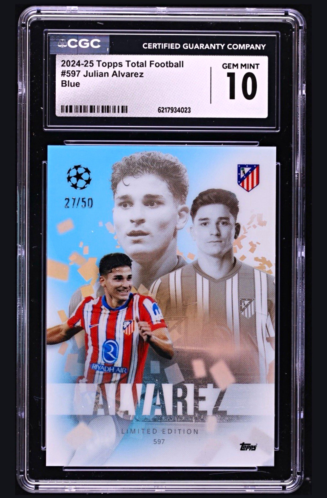 Topps TF 2024-25 Julián Álvarez Atletico #597 Blue 27/50 CGC 10 UCL UEFA FIFA