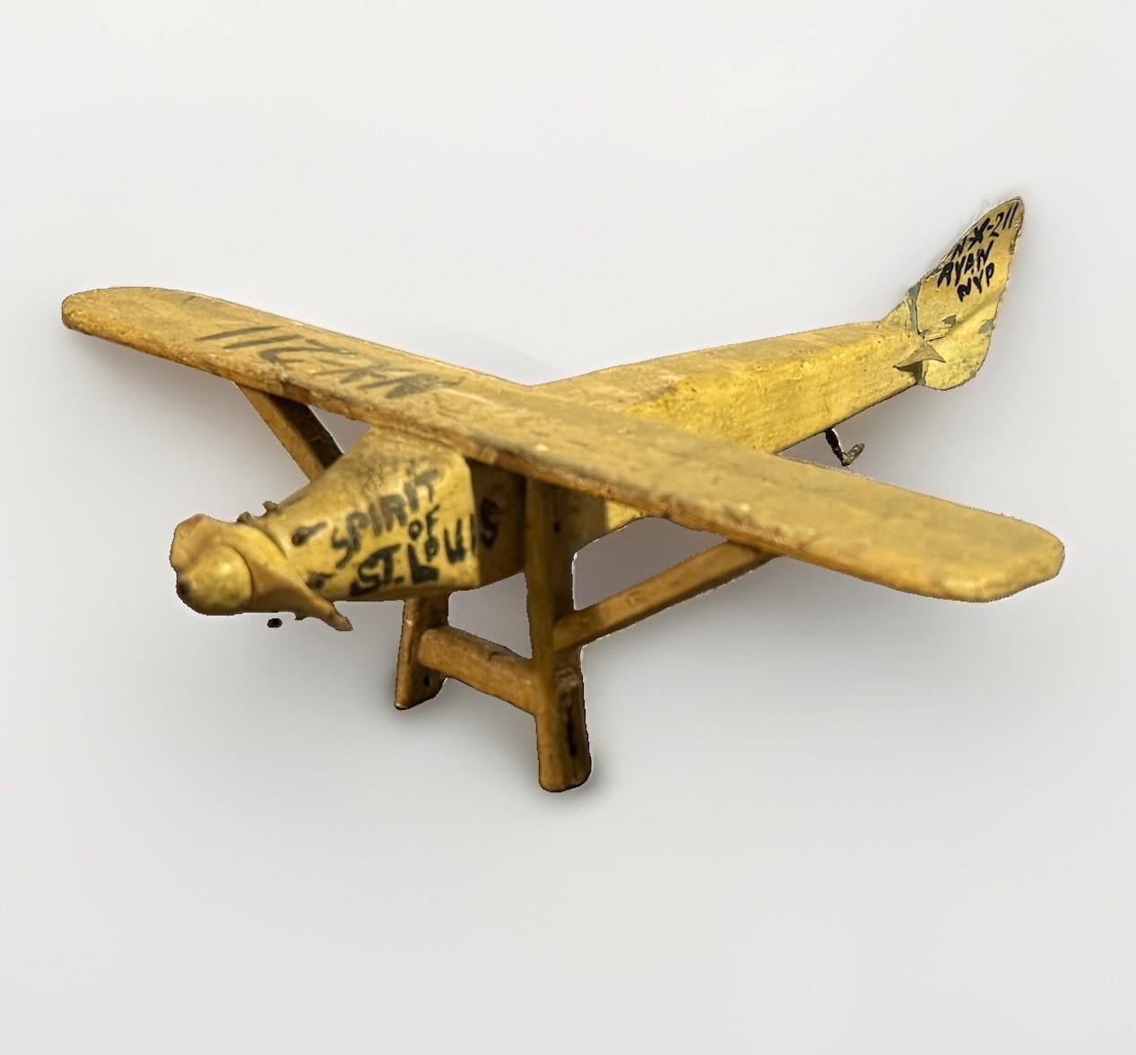 Antique Folk Art Painted Wooden Spirit of St Louis Charles Lindbergh Airplane Antique Folk Art Painted Wooden Spirit of St Louis Charles Lindbergh Airplane