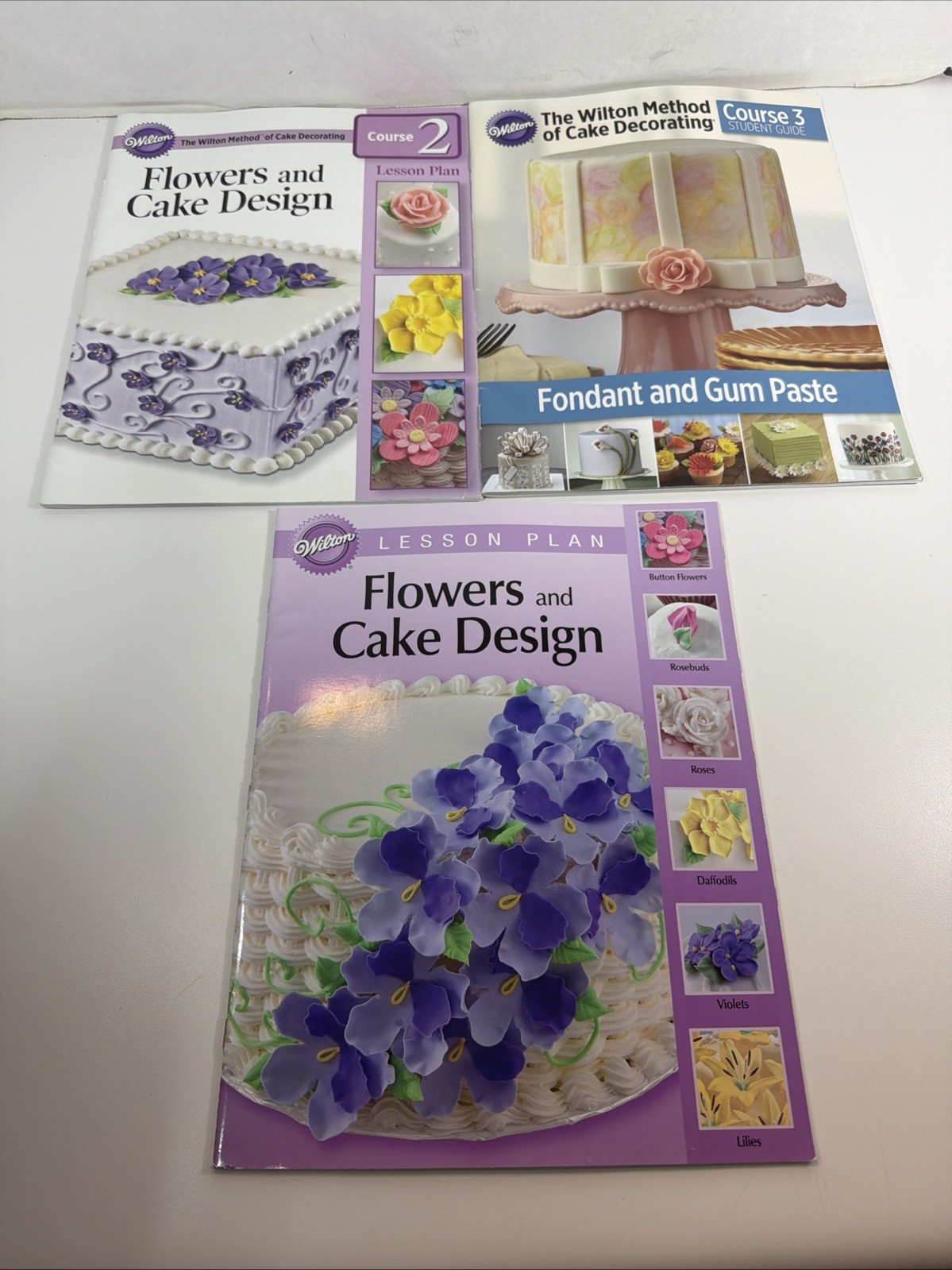 3 Books Wilton Method Of Cake Decorating Lesson Plan Course 2 & 3 Flowers Design
