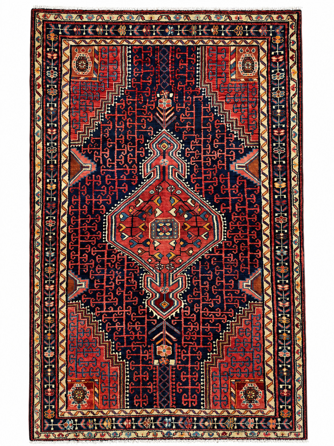 Vintage 4x7 Tribal Geometric Hand Knotted Tuyserkan Wool Area Rug Oriental
