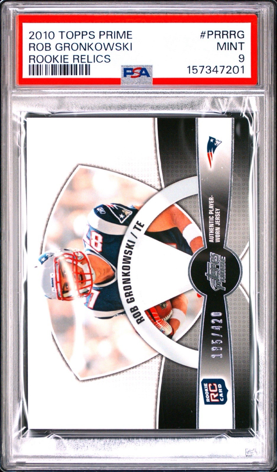 2010 TOPPS PRIME ROOKIE RELICS #PRRRG ROB GRONKOWSKI /420 PSA 9 (POP = 1) 2010 TOPPS PRIME ROOKIE RELICS #PRRRG ROB GRONKOWSKI /420 PSA 9 (POP = 1)