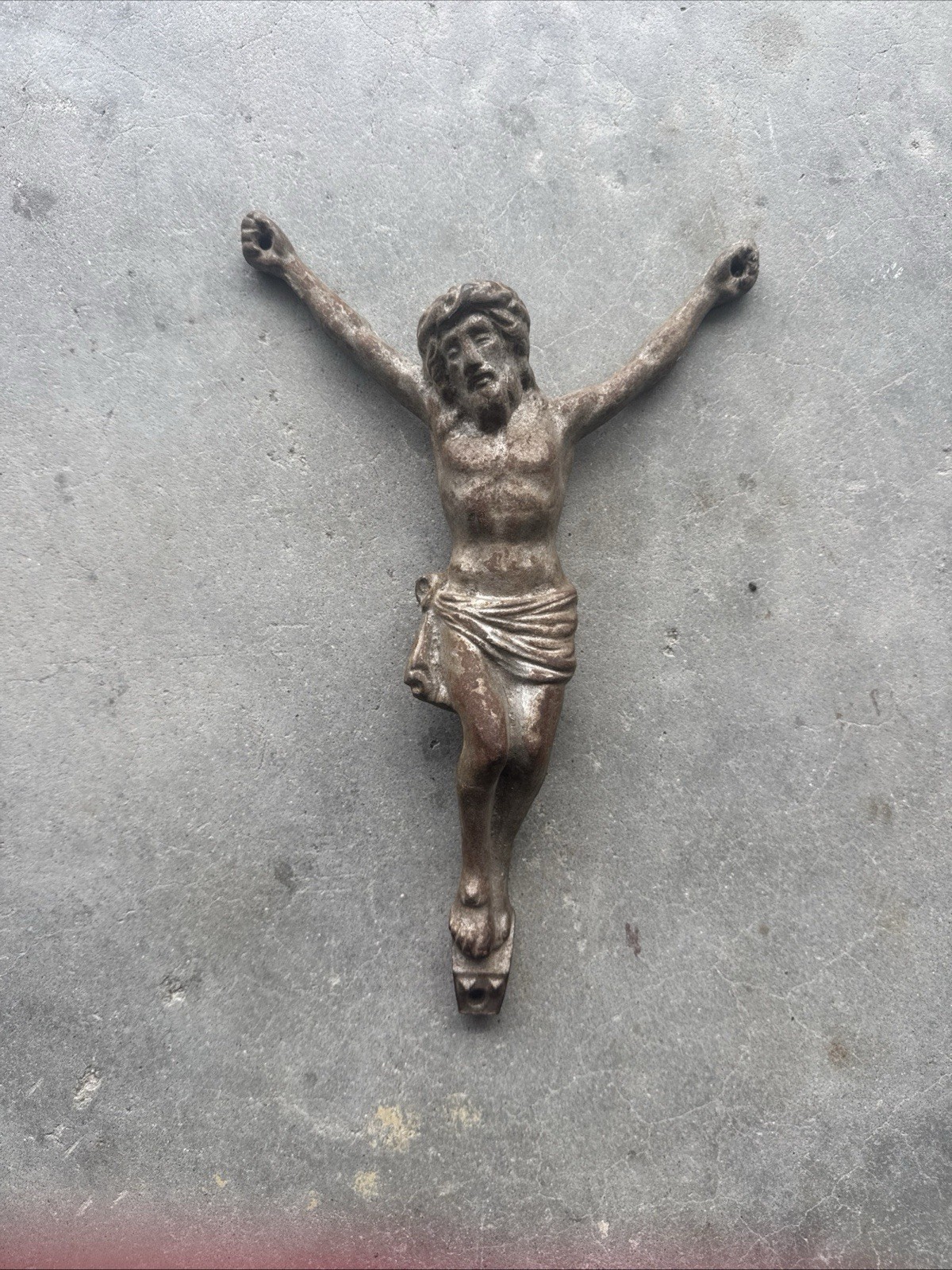 Vintage Cast Iron Christian Crucifix Corpus Jesus Figure
