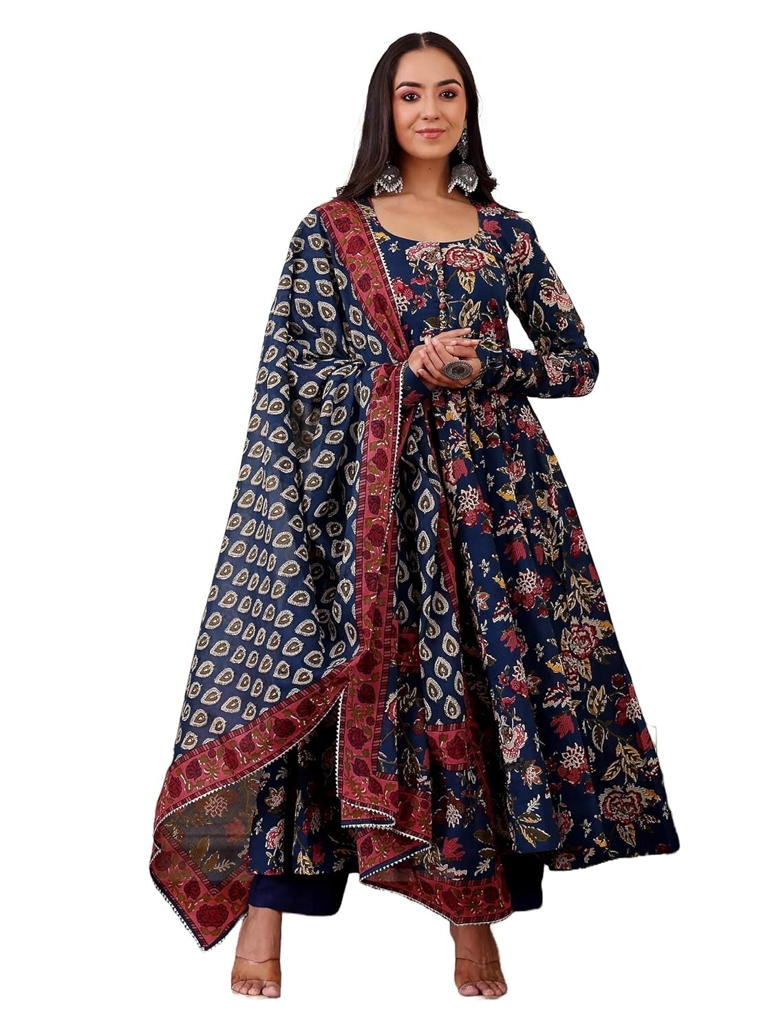 Women Printed Anarkali Kurta and Pant with Dupatta
