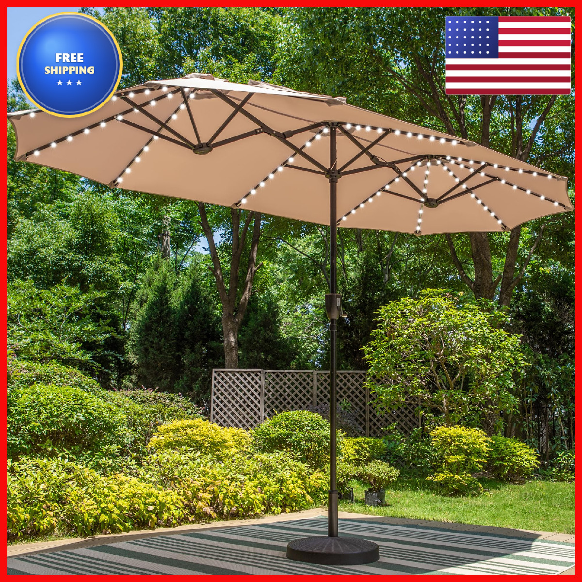 Phi Villa 13Ft Patio Umbrella Solar-Powered 120 Pcs Led Color-Changing Lights