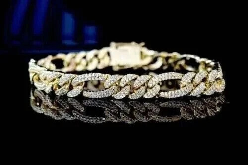 7.85 Ct Round Cut Lab-Created Diamond Cuban Link Bracelet 14K Yellow Gold Plated