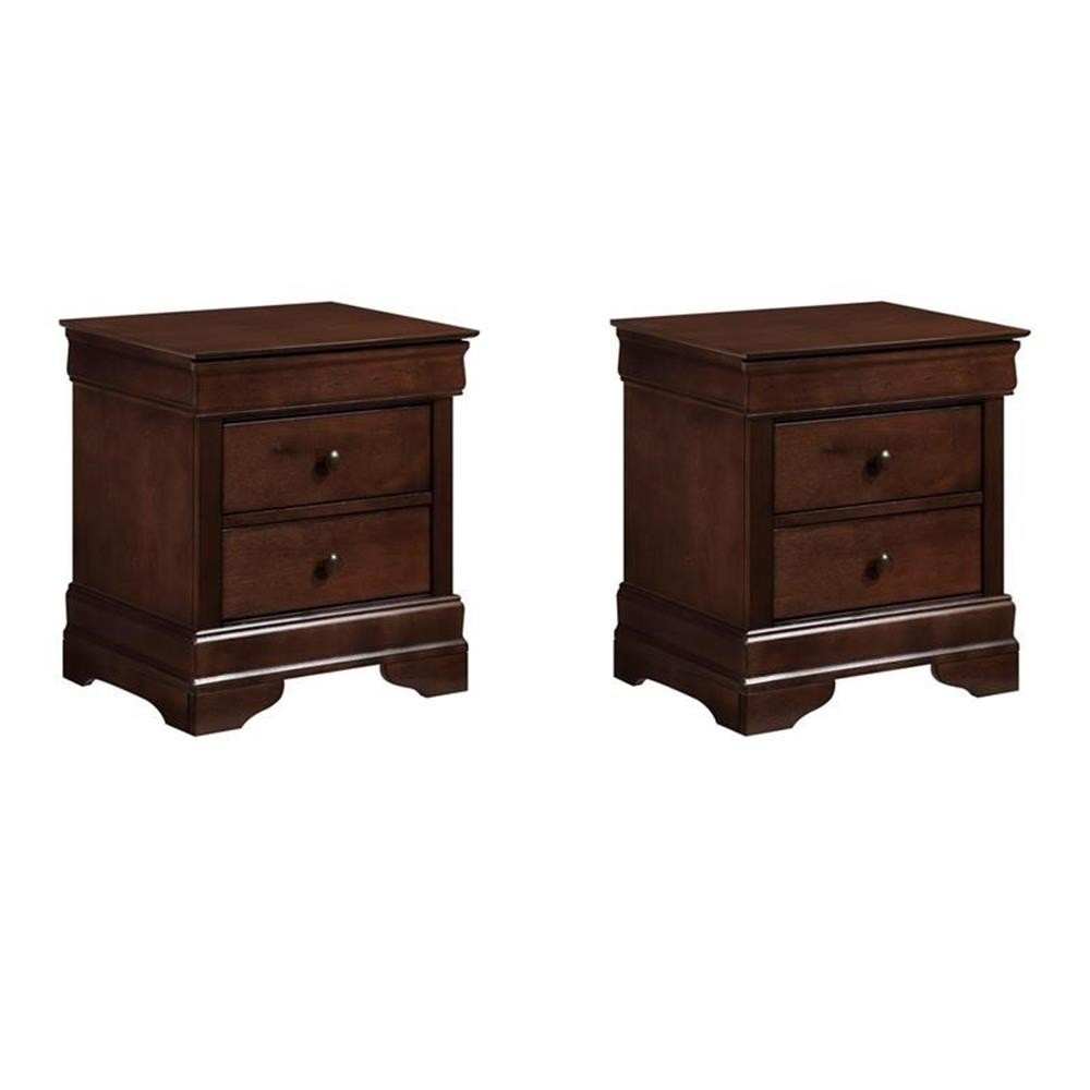 Pemberly Row Set of 2 3-Drawers Traditional Wood Nightstands in Brown Cherry Pemberly Row Set of 2 3-Drawers Traditional Wood Nightstands in Brown Cherry