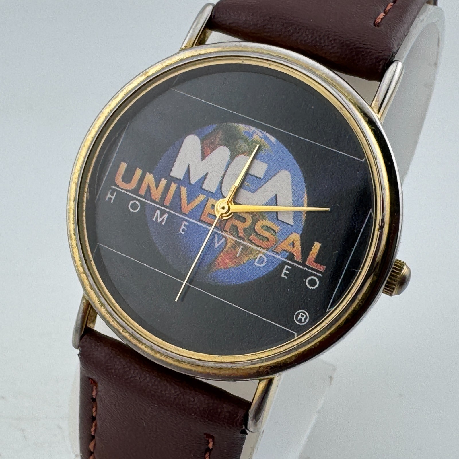Vintage Universal Home Video Quartz Watch Men 33mm Gold Tome Leather New Battery