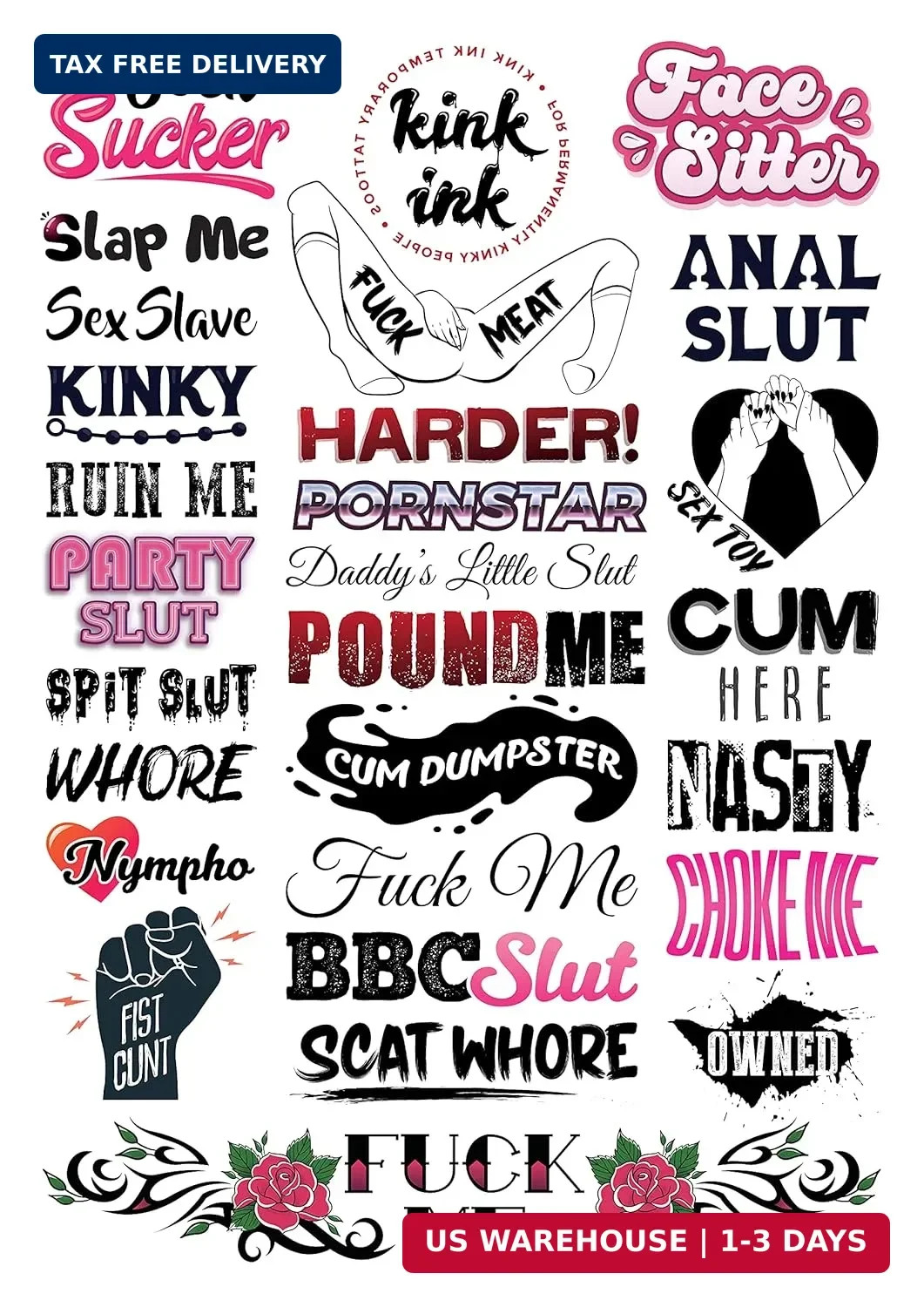 27 Pack Hardcore Words Phrases Sexy Naughty Kinky Temporary Tattoos for Adults 27 Pack Hardcore Words Phrases Sexy Naughty Kinky Temporary Tattoos for Adults