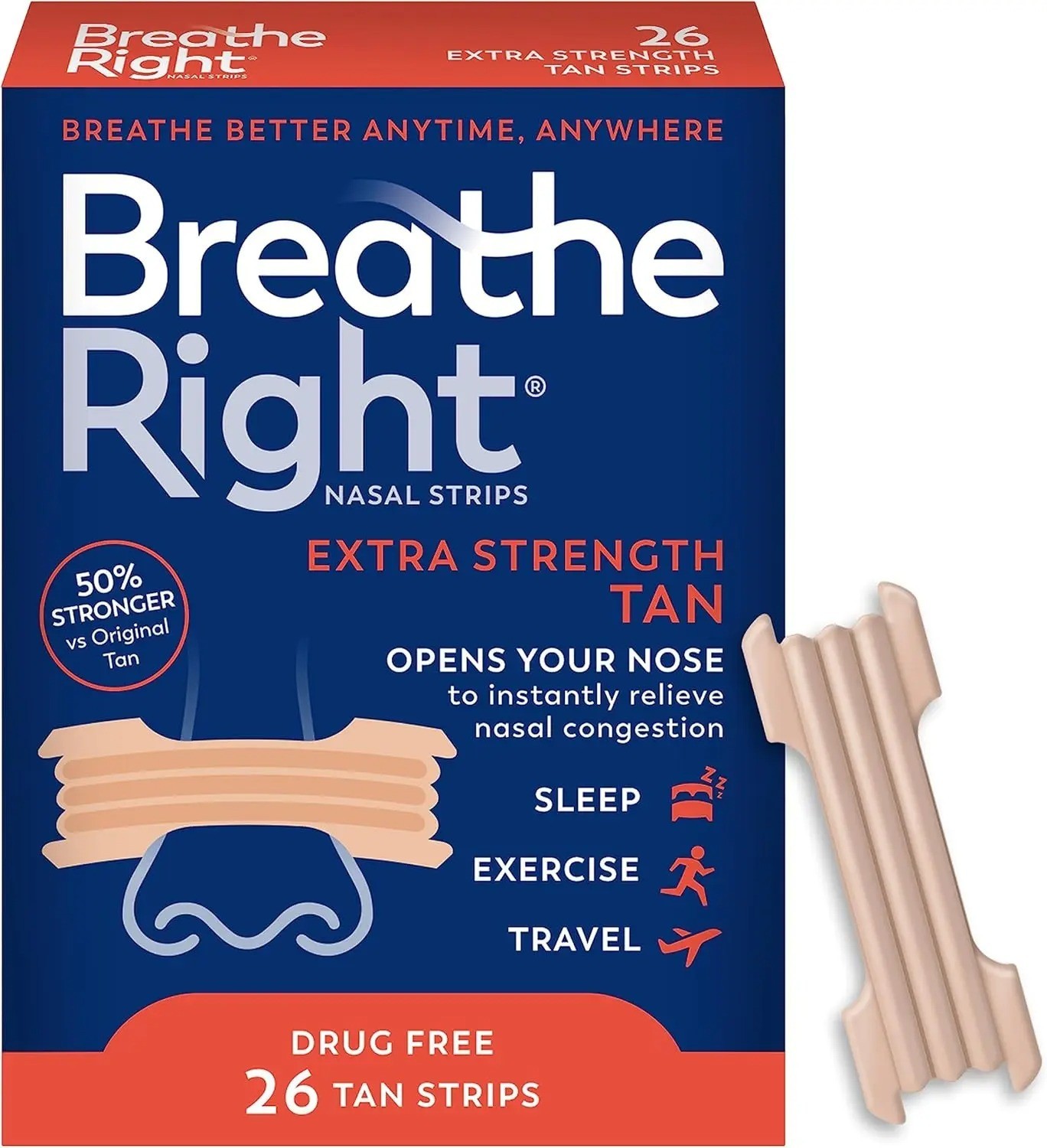 Breathe Right Extra Strength Tan Nasal Strips – 26/52/78 Count