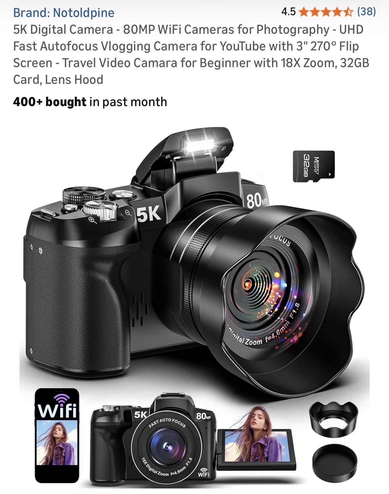 5K Digital Cameras 80MP 60FPS Video Camera Vlogging WiFi App Control for Youtube