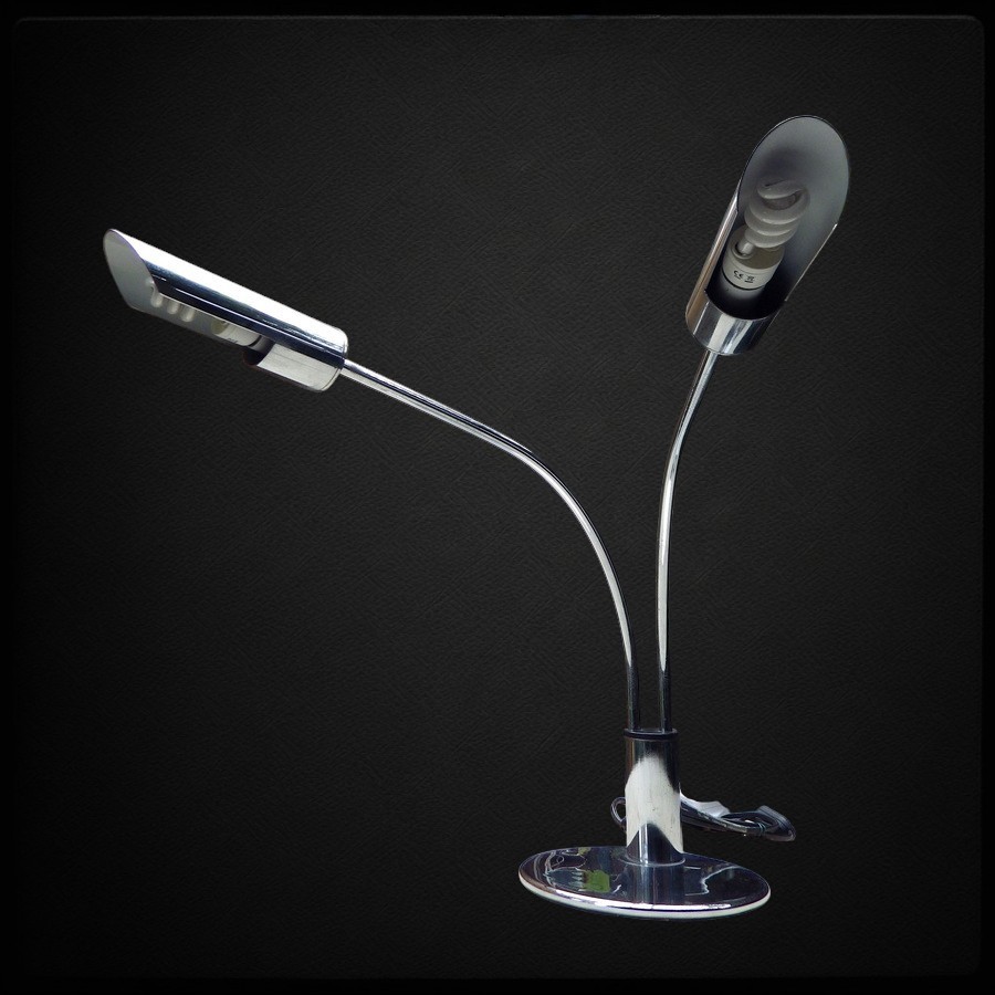 MID CENTURY DESIGN Late 20th Century Stylish Chrome DOUBLE DESK LAMP MID CENTURY DESIGN Late 20th Century Stylish Chrome DOUBLE DESK LAMP