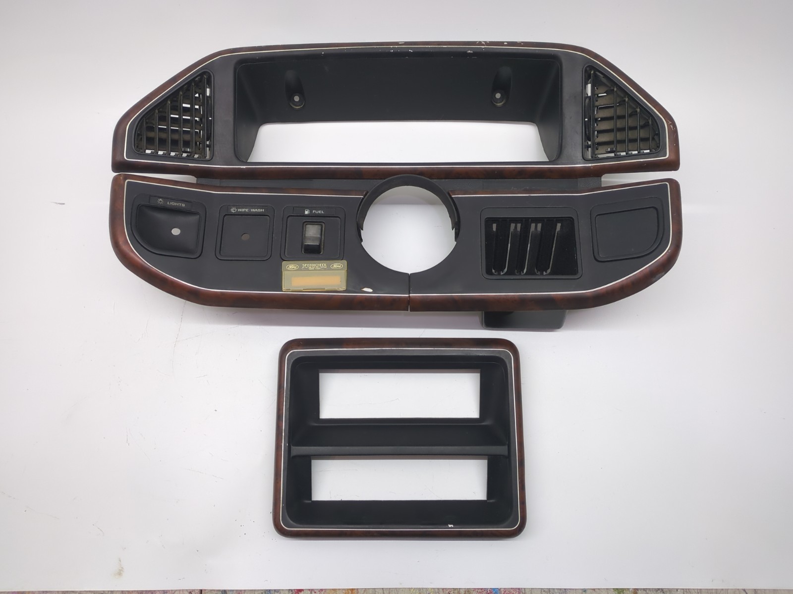 1987-91 Ford F150 F250 F350 Bronco Dash Instrument Cluster Radio Trim Bezel Wood 1987-91 Ford F150 F250 F350 Bronco Dash Instrument Cluster Radio Trim Bezel Wood
