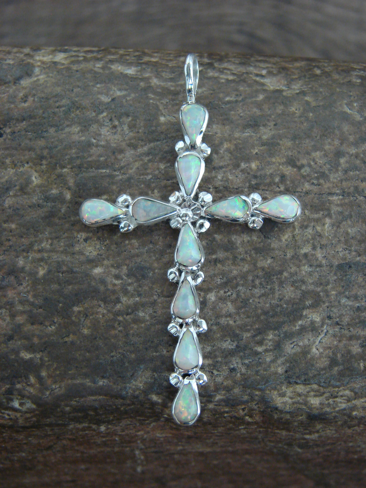 Native American Sterling Silver & Opal Cross Pendant - Kaamasse