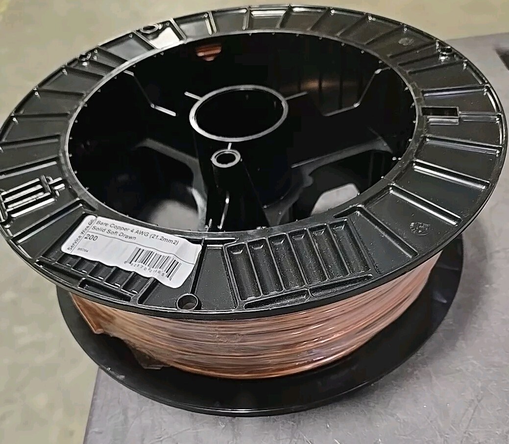 NEW 200' Soft Drawn Bare Copper 4 AWG Solid Ground Wire Electrical DEAL Spool NEW 200' Soft Drawn Bare Copper 4 AWG Solid Ground Wire Electrical DEAL Spool