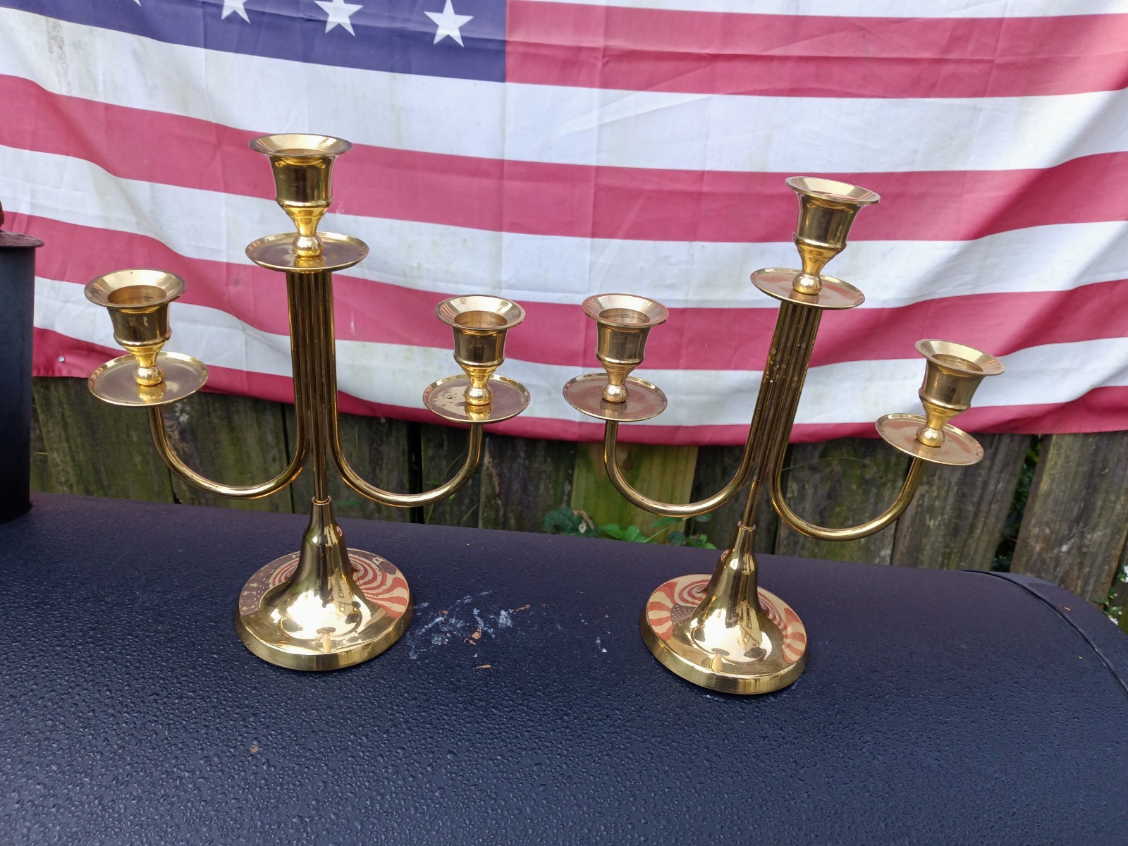 VINTAGE PAIR OF 3 TIER BRASS CANDLE STICK HOLDERS