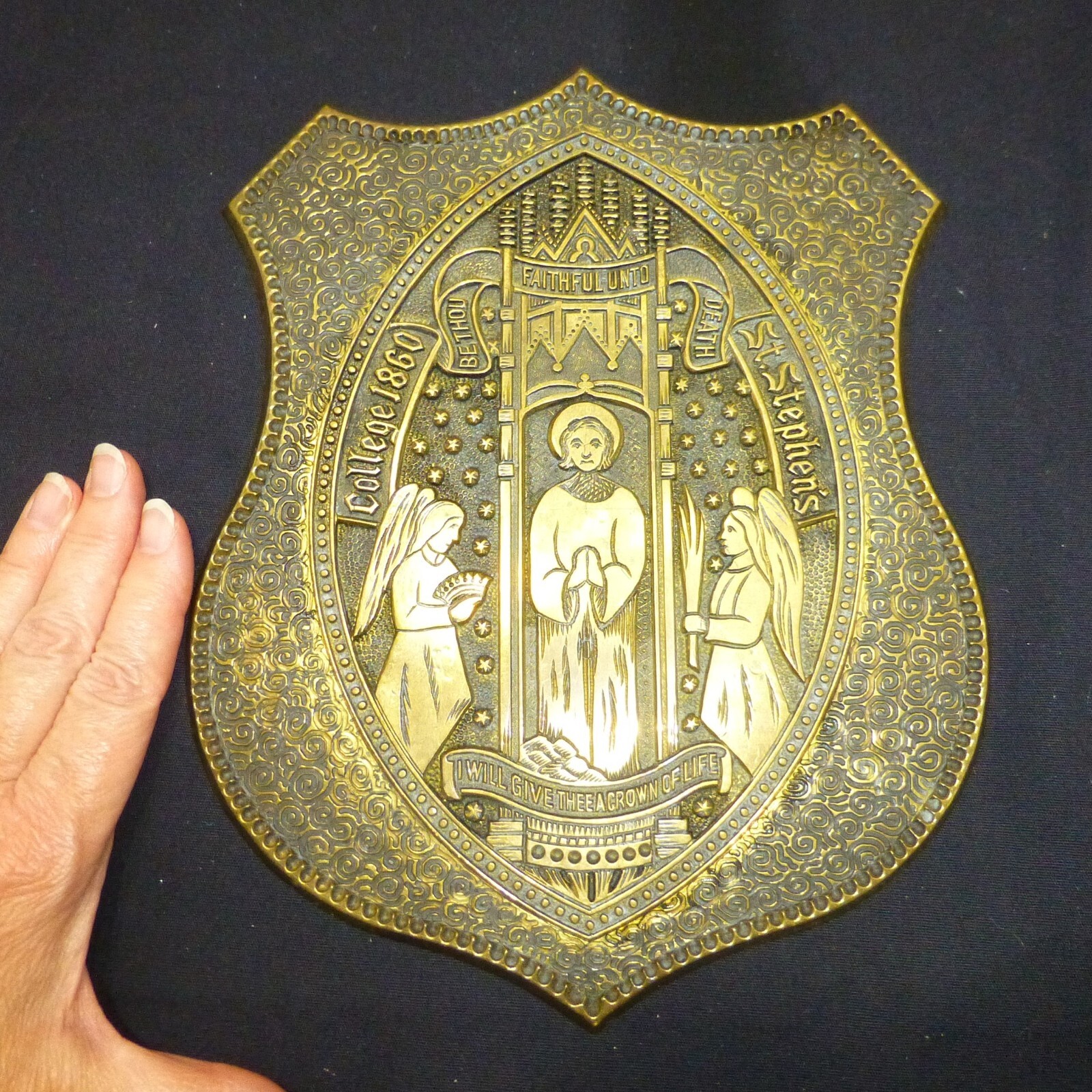 Very rare St Stephen's College 1860 Bard large brass plaque be thou faithful Very rare St Stephen's College 1860 Bard large brass plaque be thou faithful