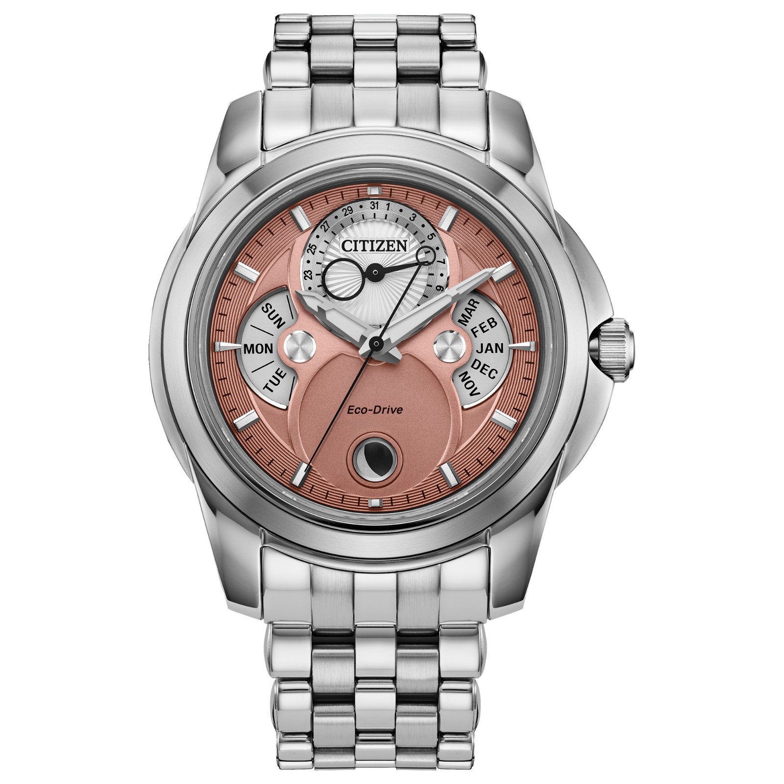 Citizen Men\'s Calendrier Day Moon Phase Silver Eco-Drive Watch 41MM BU0080-52X