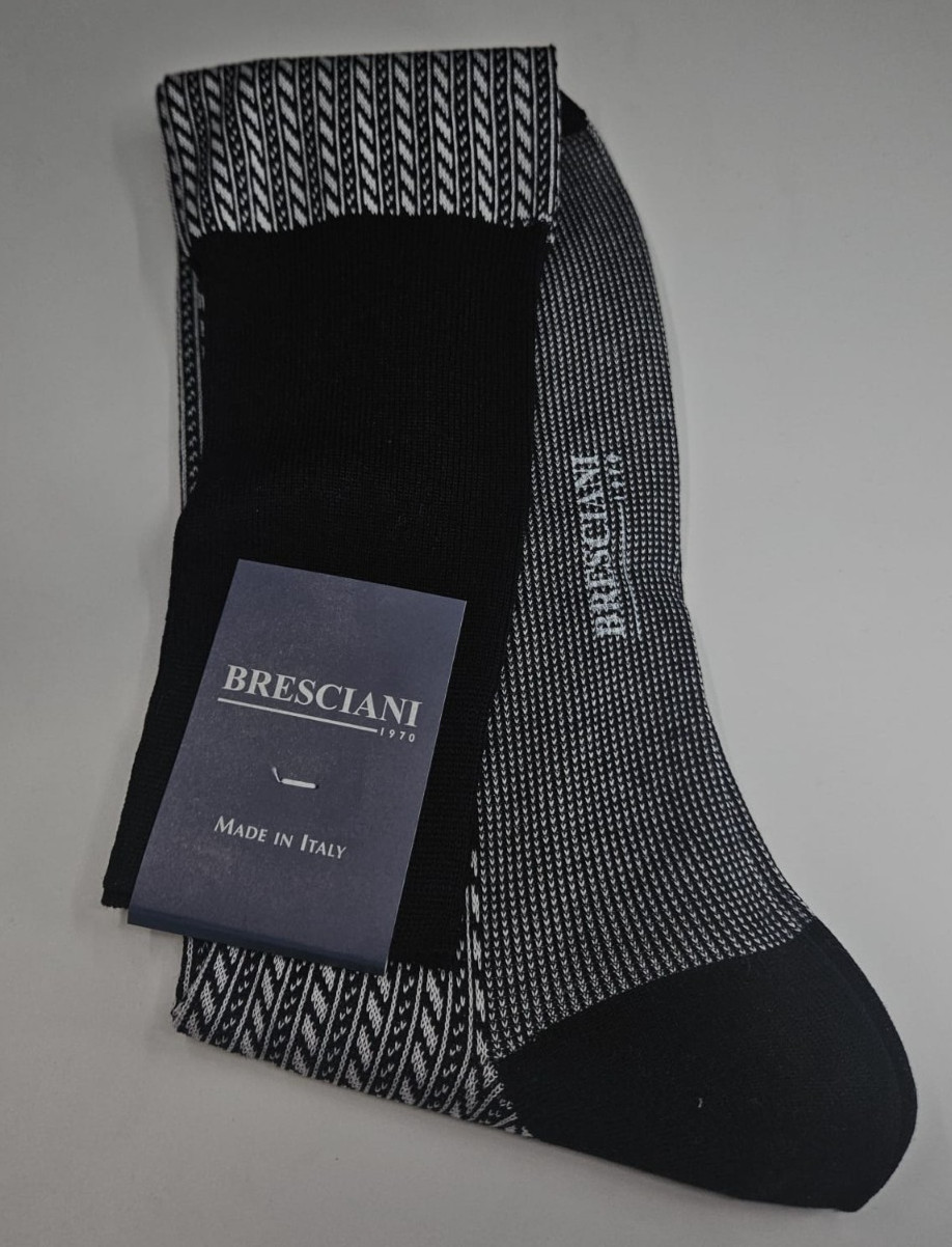 BRESCIANI Men Italian Socks 100% Cotton Size L Black/White New With Tags