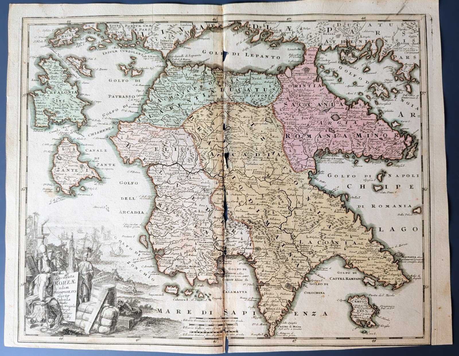 Accurata Morae olim Peloponesus Peloponnese (Morea) Greece Map c.1718 Weigel