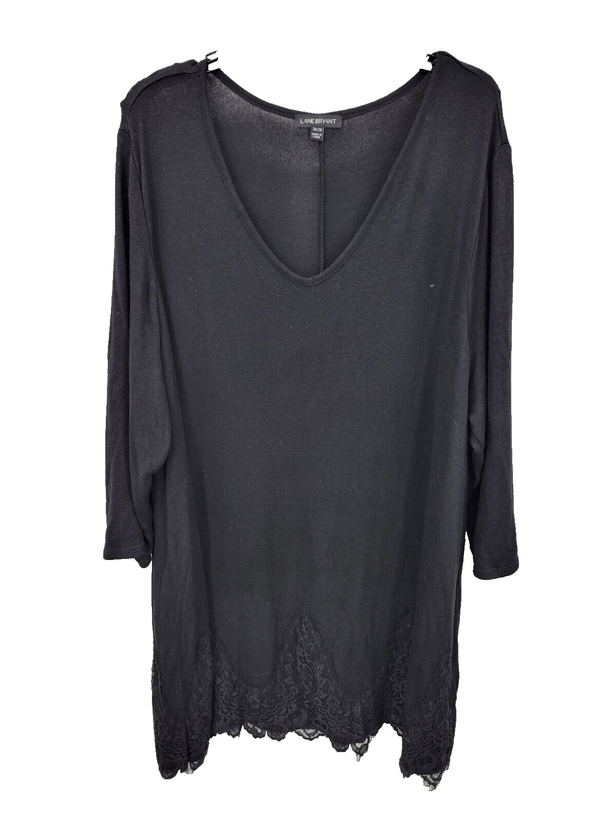 Lane Bryant Top Womens Plus 26/28 Black Long Sleeve Tunic Lace Hem Elegant