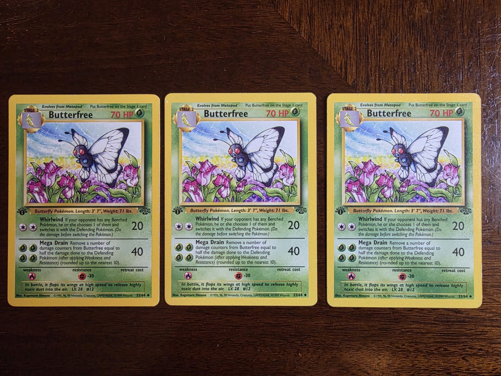 1999 Pokémon Pokemon BUTTERFREE 33/64 Jungle 1st Edition LP Wizards